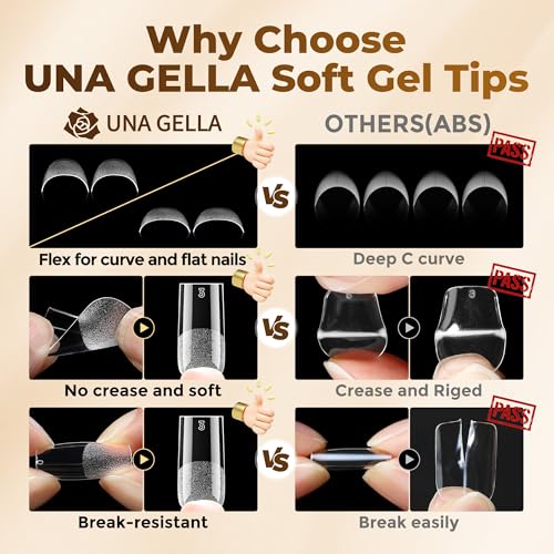 UNA GELLA Square Straight Nail Tips - Medium, 504PCS, French Style, Sharp Variation