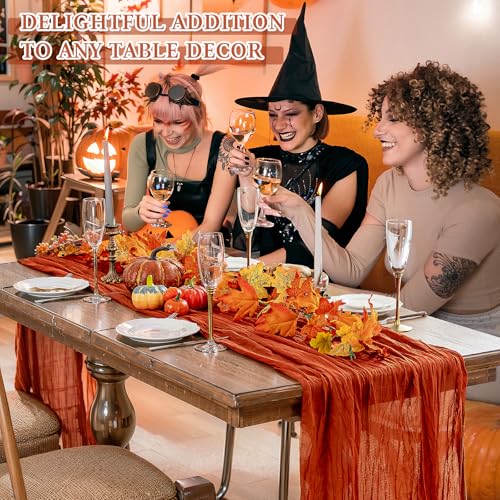 Boho Rustic Cheesecloth Table Runner - 10 Ft Terracotta, Durable & Washable