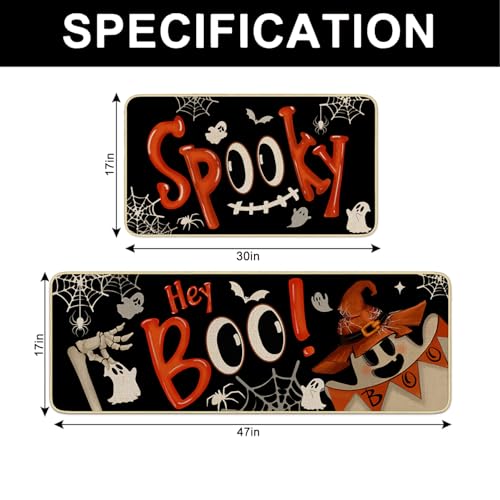Halloween Spooky Kitchen Rugs Set of 2 - Ghost Floor Mats for Home & Decor