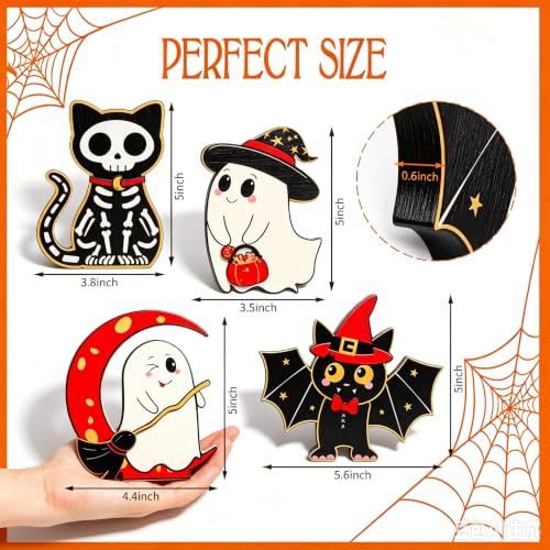 Halloween Wooden Decor Set - Indoor Fall & Spooky Home Decorations for Mantle & Tabletop