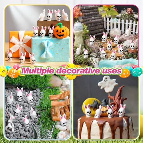 Easter Mini Resin Skull Figures with Rabbit Ears - 50pcs Tiny Garden & Decor Ornaments