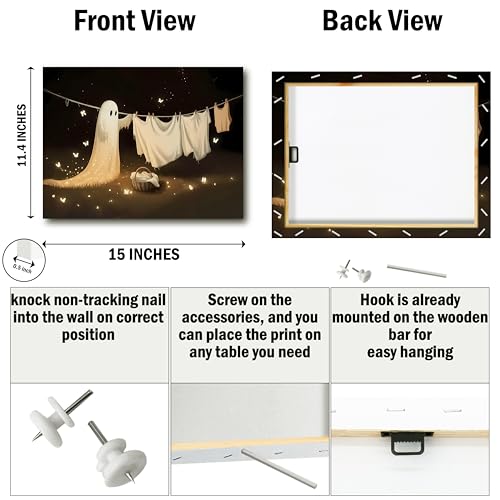 Halloween Ghost Wall Art Canvas - Framed Art for Haunted Decor - Variation of Ghost