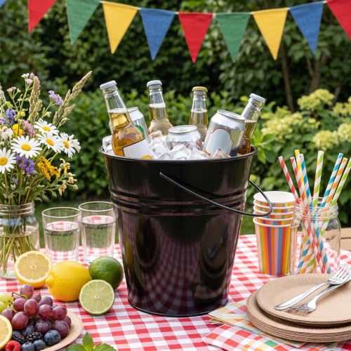 Black Galvanized Metal Buckets Set - Small 6 Pack with Handles, 7x6.4 Inch