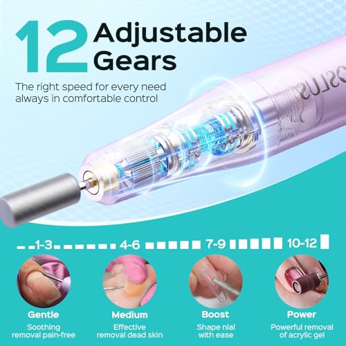 COSLUS C50 Portable Cordless Nail Drill with 12 Speeds & LED Display - Purple