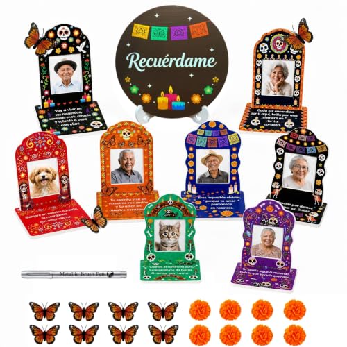 Dia de los Muertos Altar Kit with Photo Frames and Remembrance Sign - 26 Pieces