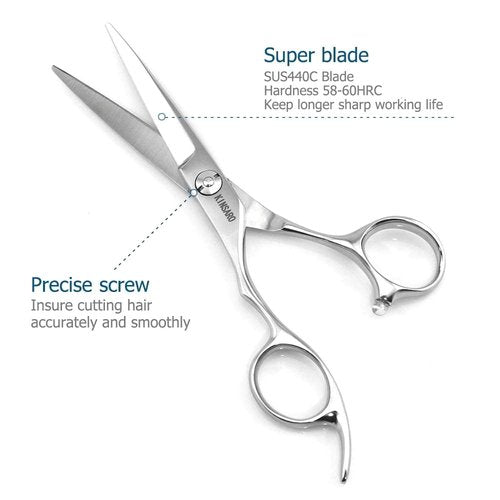 Hair Scissors left hand 5.5 Inch Hair Shears Left Hand Hair Cutting Scissors Lefty Barber Shears Left Handed KINSARO for Hairdresser Barber or Home Use