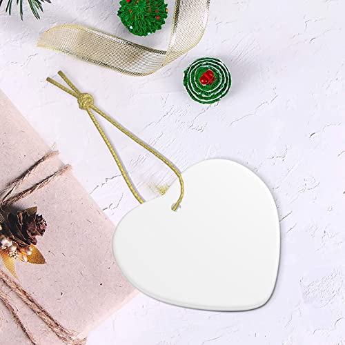 Personalized Ceramic Heart Christmas Ornament - White Holiday Tree Hanging Decor