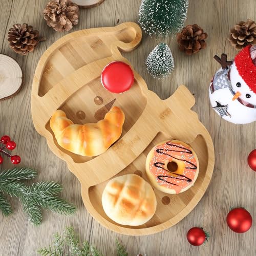 Christmas Snowman Charcuterie Board Set - Bamboo Cheese Platter Tray, 2-Piece