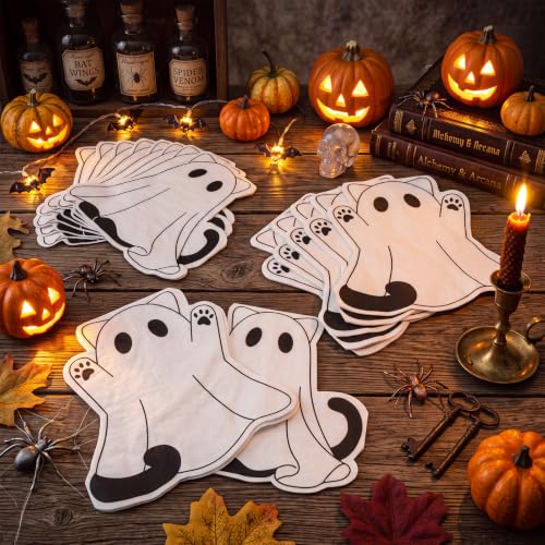 Halloween Ghost Cat Napkins - 100 Disposable 2-Ply Party Tableware