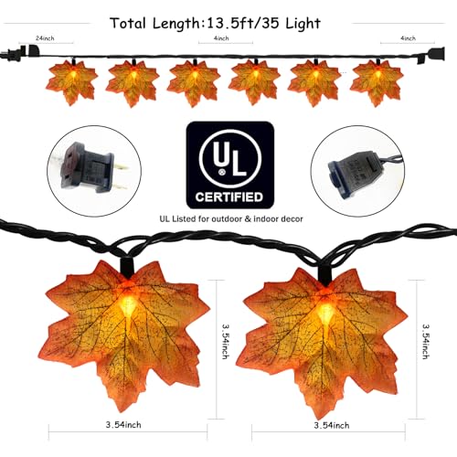 GOOTHY Orange Maple Leaf String Lights for Fall & Halloween Decor - 13.6Ft Outdoor LED Garland with 35 Leaves - Variation: Orange Leaf