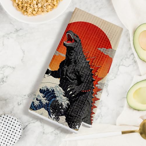 Multi 1484 Funny Cat Kitchen Towels - Godzilla Japanese Cats Gift Set - 4 Pcs