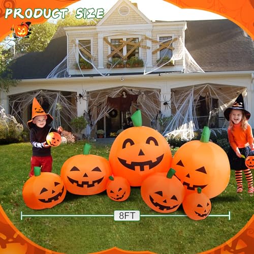 8FT Long Halloween Inflatable Pumpkin Patch with LED Lights - Outdoor Yard Decor