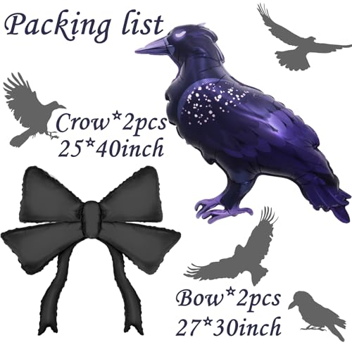 Gothic Halloween Crow and Bow Balloons Set - Dark Theme Party Decorations, 4pcs