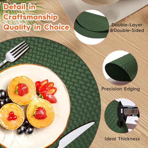 Green Faux Leather Double Decker Round Placemats Set of 6 - Heat-Resistant Waterproof Table Mats