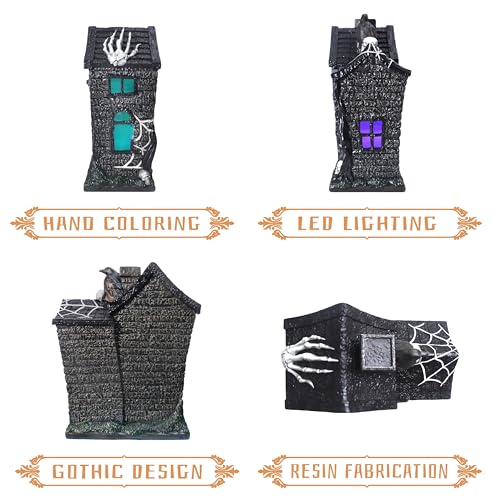 Halloween Village Houses Haunted House Figurine with Lights - Indoor Resin Decor