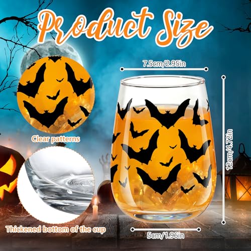 Halloween Bat Stemless Wine Glasses Set 18 Oz - Clear Party Cups
