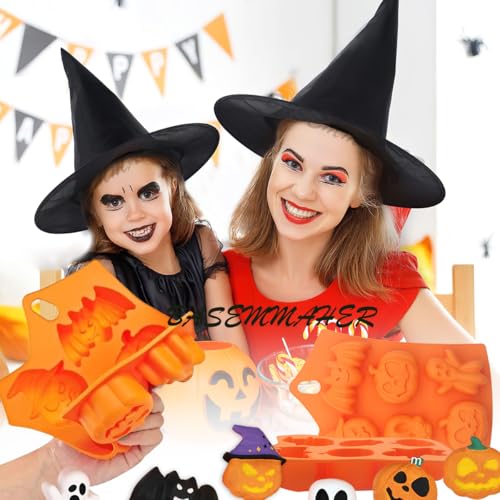 Halloween Silicone Cake & Candy Molds - Pumpkin Bat Skull Ghost Shapes, 2 Pack