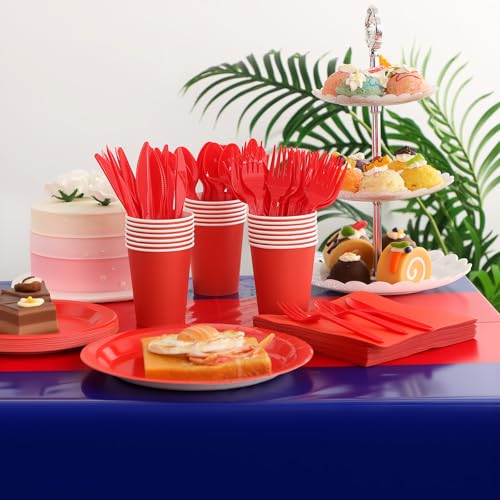 Red and Blue Disposable Party Plates Napkins & Tablecloth Set for Birthdays