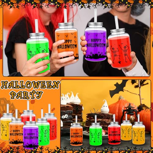 Halloween Skeleton Cups Set - Reusable 16 oz Skull Drinkware with Lids & Straws - 20 Pack