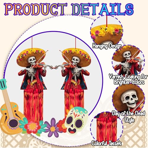 SNILOAW 8 Pcs Day of The Dead Sugar Skull Hanging Decorations - Skull a