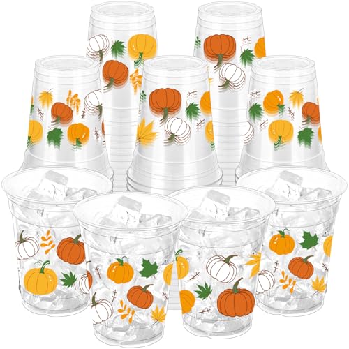 Disposable Plastic Pumpkin Cups 16oz Fall Party Drinking Cups - Pumpkin Variation