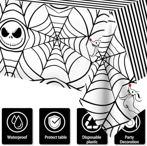 Disposable Christmas & Halloween Tablecloth Set - 3PCS Web Pattern Party Cover