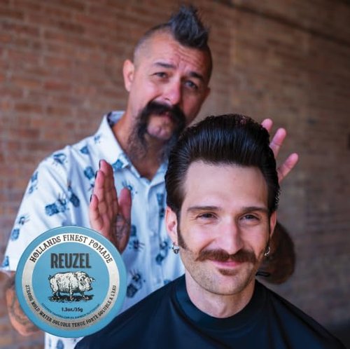 Reuzel Blue Pomade - Strong All-Day Hold, Water Soluble, High Shine, Flake-Free | For All Hair Types