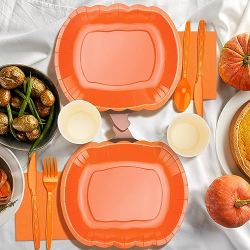 Fall Pumpkin Paper Plates and Napkins Set for Thanksgiving and Parties - 300 Pieces