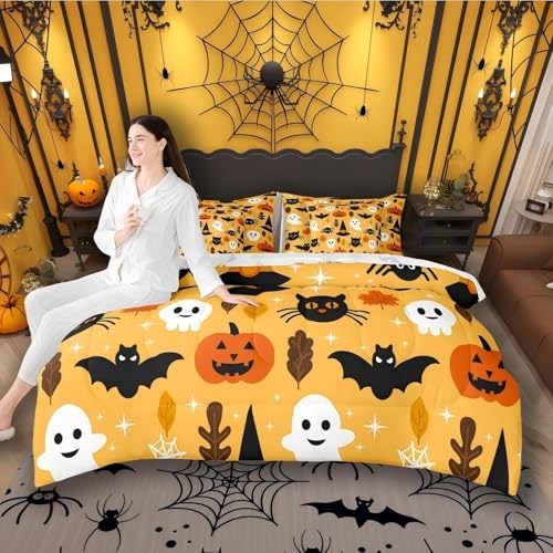 Halloween Bats Bed in a Bag Queen Comforter Set 7 Pieces Ghost Spider Gothic Bedding Variation Multi 01