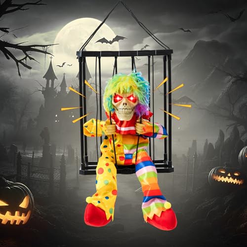 Animated Halloween Prison Cage Prop with Screaming Skull Prisoner - Outdoor Haunted House Decor