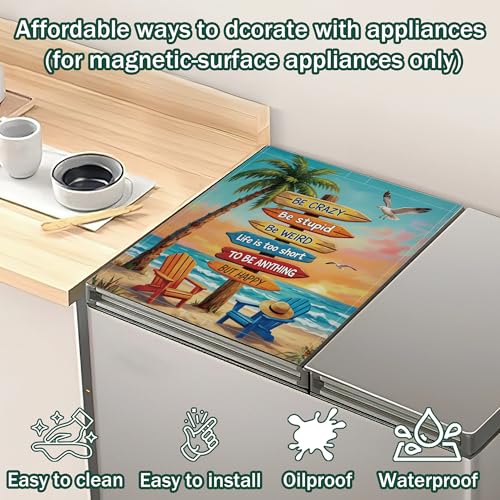 Retro Summer Beach Dishwasher Magnet Cover - 23x26 Inch Kitchen Decor