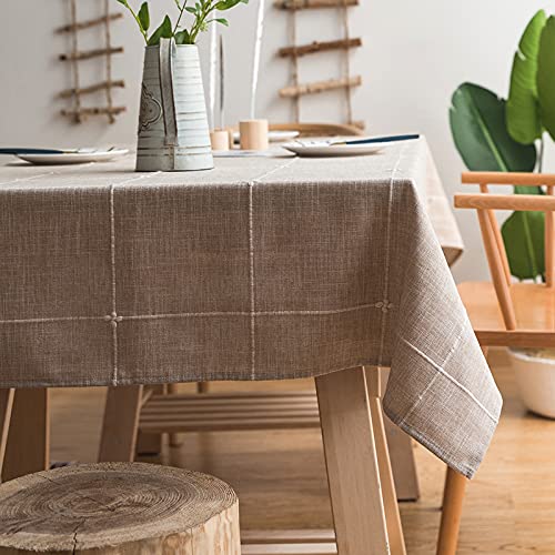ColorBird Cotton Linen Tablecloth - Embroidered Checkered Table Cover for Kitchen, 52 x 86 Inch, Rectangle