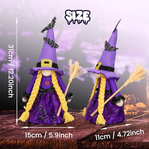 Cute Purple Witch Gnome Decor - Halloween Decorations for Office, Spring Halloween Witch Variation