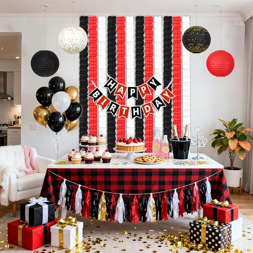 Red, Black & White Party Streamers - 12Pcs 9.8ft Hanging Paper Garlands