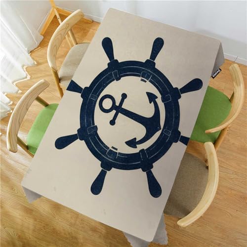 Rudder Table Cover Marine Ship Wheel Anchor 52x70 Inch Water-Resistant Tablecloth