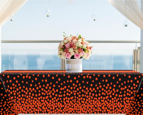 Black and Orange Halloween Plastic Tablecloth Set - 6 Pack, 108x54 Inches