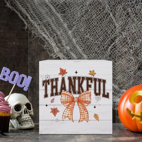 Thanksgiving Fall Decorations Bow Wooden Box Sign for Holiday Home Decor