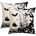 Artscope Halloween Haunted House & Ghost Throw Pillow Cover Set - Bat 16x16 Inches