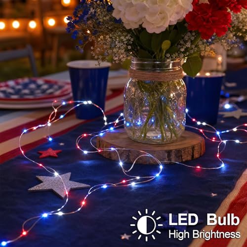 Patriotic Red White Blue Fairy String Lights 2 Pack Battery Operated