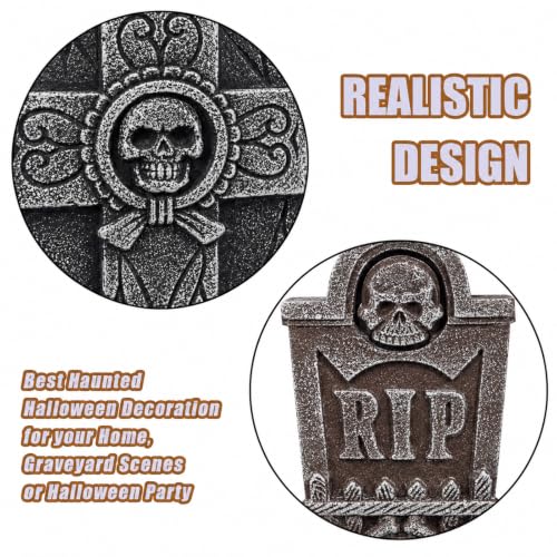 Gray Halloween Foam Graveyard Tombstones 5 Pack with Metal Stakes - Scary Yard Decor
