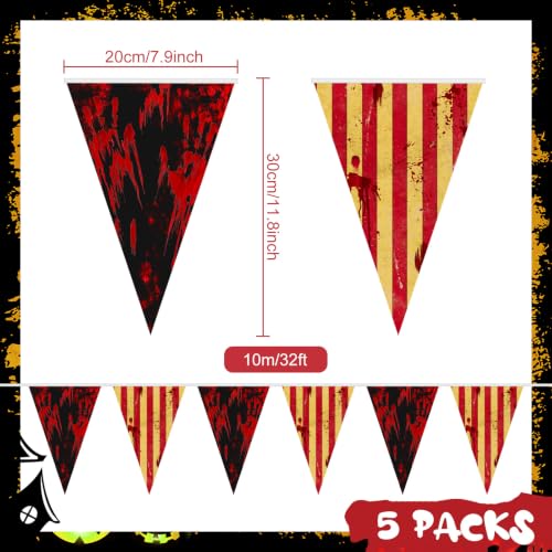 Halloween Circus Flag Bunting Set - 5 Ropes, 32.8ft, Bloody Stripes & Flags - Thriller