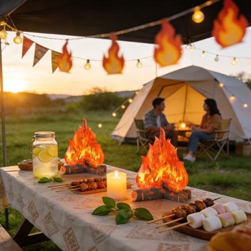 Fake Campfire Flame Decorations Set - 12 Inch 3D Artificial Fire Props for Parties and Camping - Red, 2 Pcs
