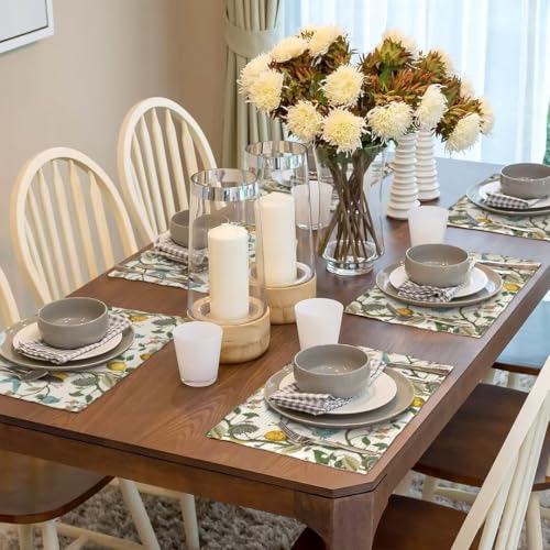 Retro Lemon Placemat Set of 4 - Summer Blue Birds Botanical Flower Table Mats