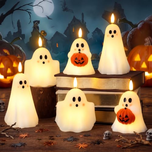 Halloween Ghost and Pumpkin Flameless Candles Set - Spooky LED Decor, 6 Pieces