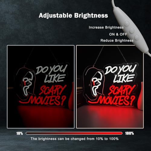 Scary Movies Neon Sign Wall Decor - White+Red Horror Theme for Game Room & Man Cave