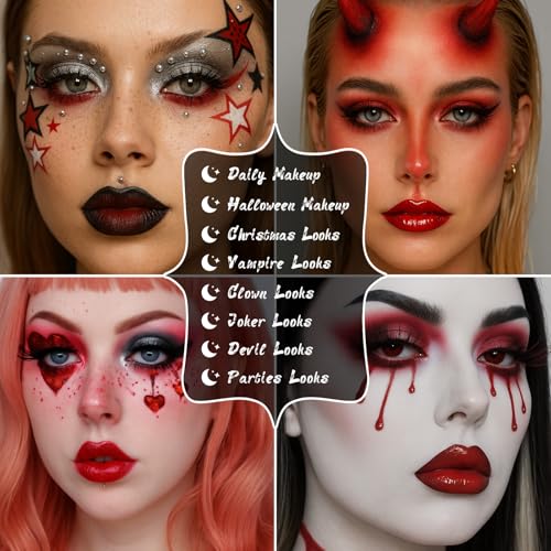 Gothic Clown Eyeshadow Palette - 15 Colors Red Burgundy Gray Glitter Matte