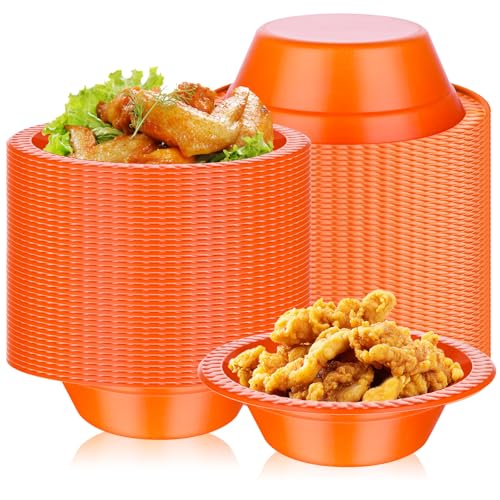 Disposable Orange Plastic Bowls for Fall & Thanksgiving - 100 Pack, 12oz