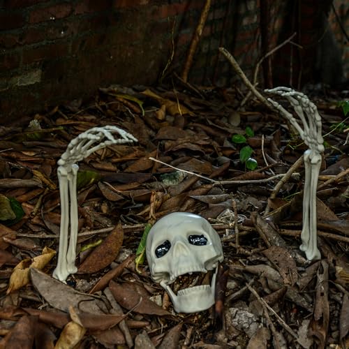 Halloween Zombie Skeleton Arm Stakes with Skull - 6 Pcs Outdoor Lawn Decorations