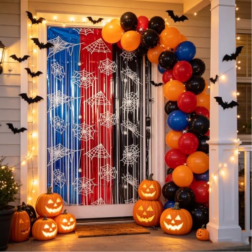 Spider Web Foil Fringe Curtain Backdrop for Halloween & Party Decorations - 2 Pack