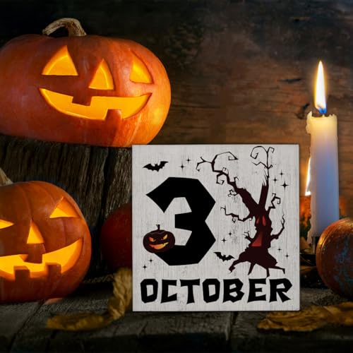 Halloween Wooden Sign Decor - 5x5 Inch Spooky Ghost Theme Table or Wall Sign